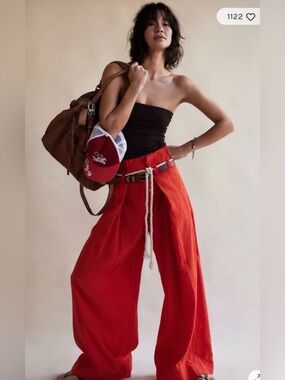 NWT - Free People Dimes Tie Trousers. Red Alert. RETAILS $168
